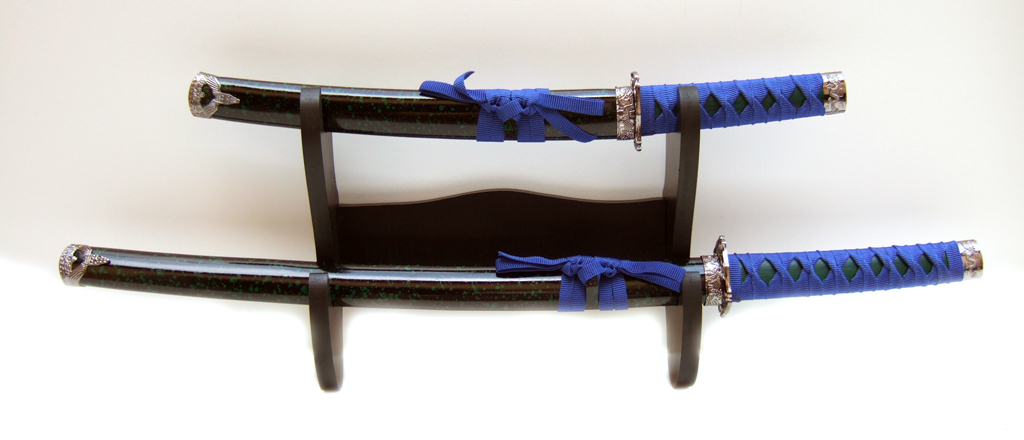 Samurai swords set, threeparted \"Warrior\" with wallhanger 1