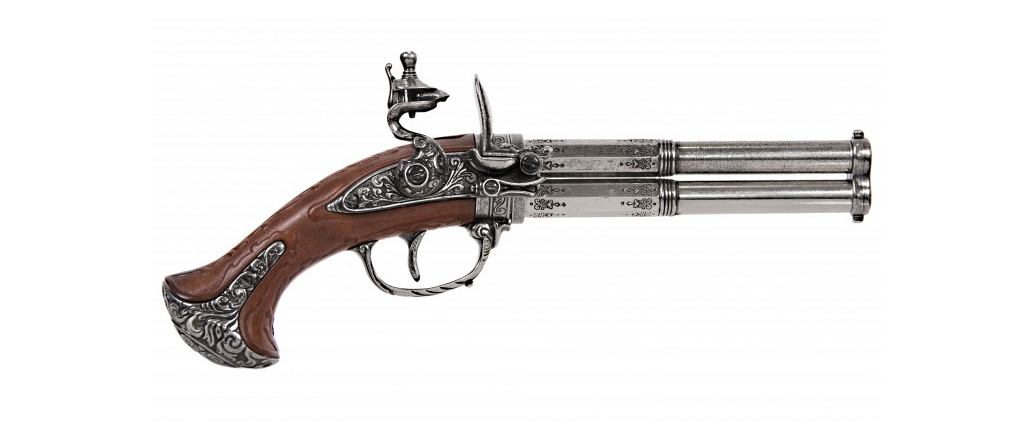 Denix Revolving 2 barrel flintlock pistol - Replica 1