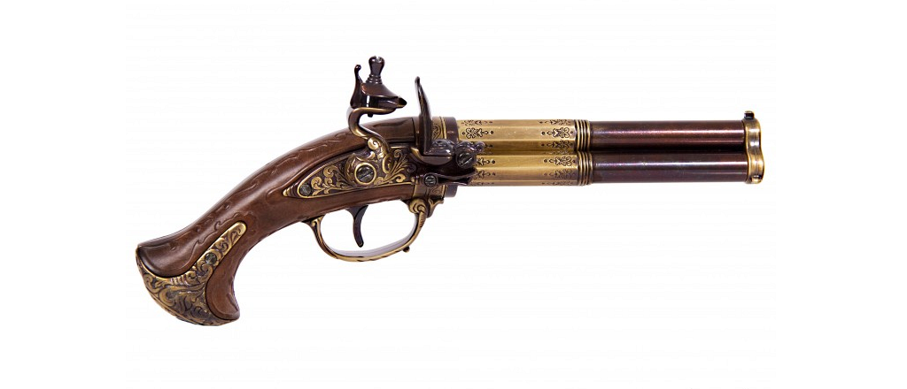 Denix Revolving 3 barrel flintlock pistol - Replica 1