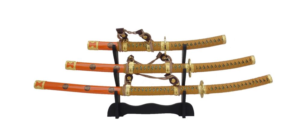 Samurai swords set, quartered, orange 1