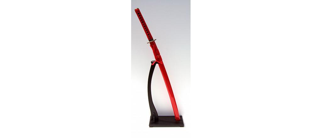 Damascus Katana red, handmade with katana stand 1