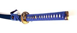 Samurai Katana blau, handgefertigt mit Wandhalterung 3