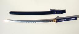 Samurai Katana blau, handgefertigt mit Wandhalterung 5