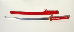 Samurai Katana rot, handgefertigt mit Katana-Ständer 5