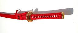 Samurai Katana rot, handgefertigt mit Wandhalterung 3