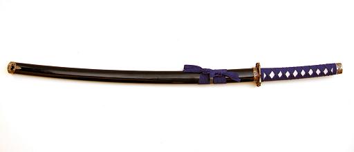 Samurai Katana blau mit Wandhalterung 2